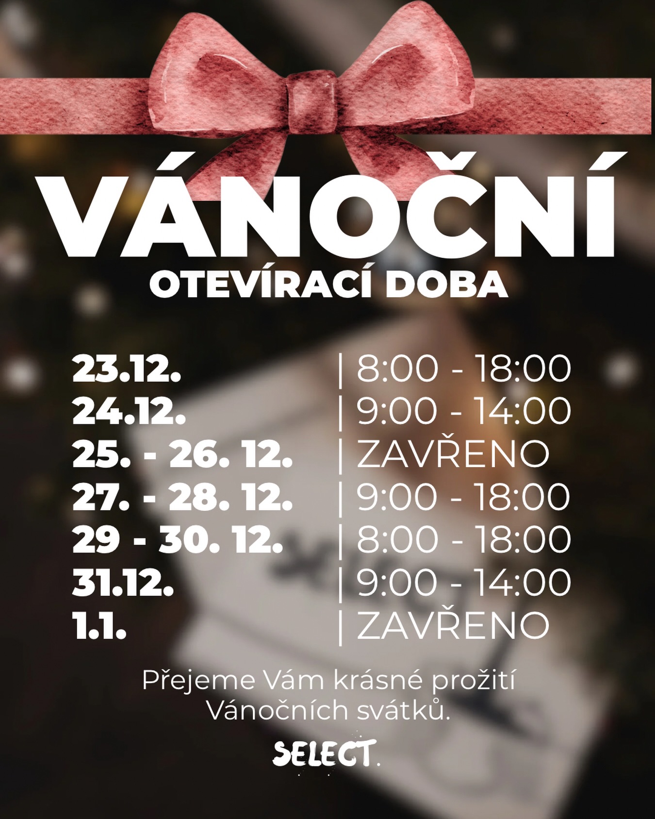 Vánoční otevírací doba kavárny Select